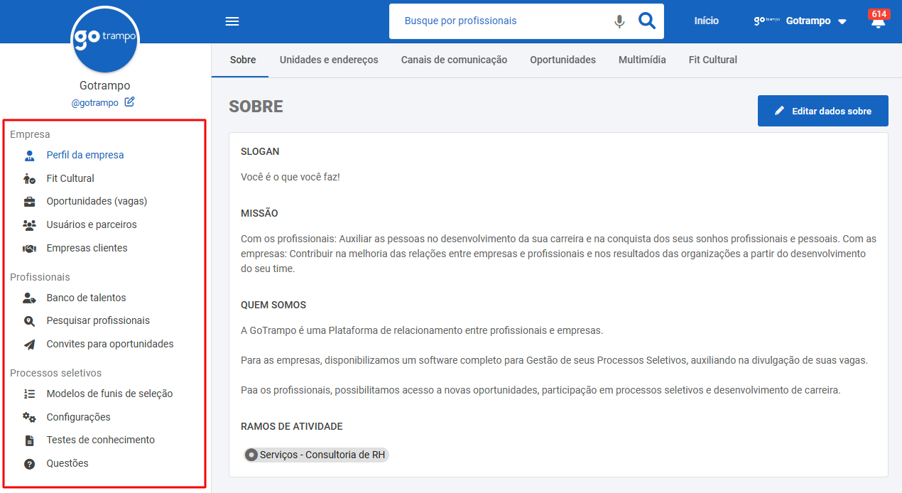 Perfil corporativo da empresa